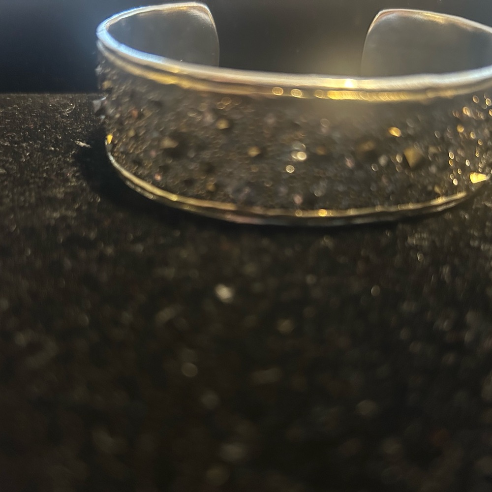 Chic Cuff Silver with Gold Accents Bracelet with Brown Detailing - Picture 3 of 6